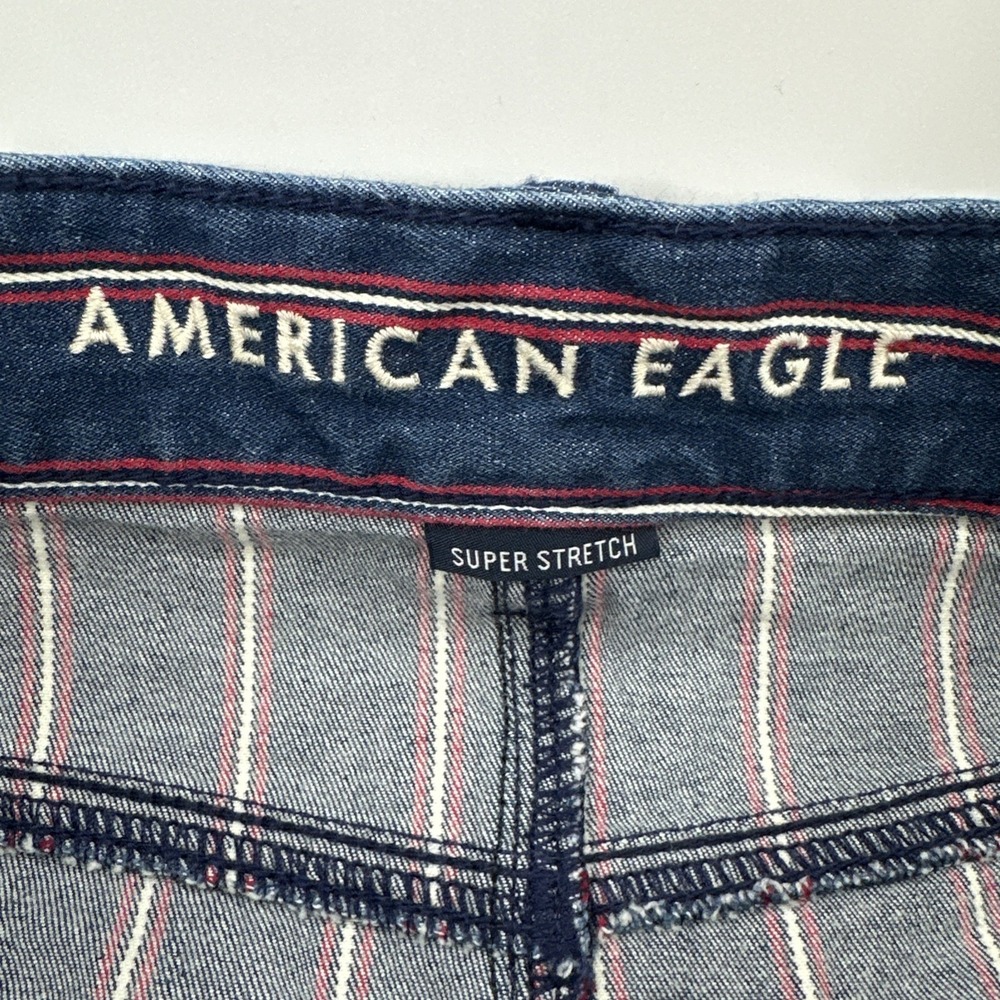 American Eagle Hi Rise Mini Denim Skirt Womens Sz 2 Blue Striped Americana 27x14 - Picture 7 of 9